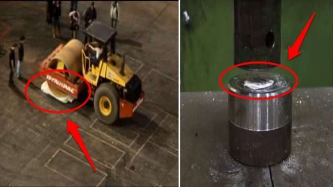 Bạn có thể gấp đôi một tờ giấy hơn 7 lần? Thí nghiệm gấp giấy với xe lu và máy nén thủy lực