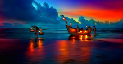 Lung linh mờ ảo sương nhòa, lựa làn nước mỏng ra khơi thuyền về