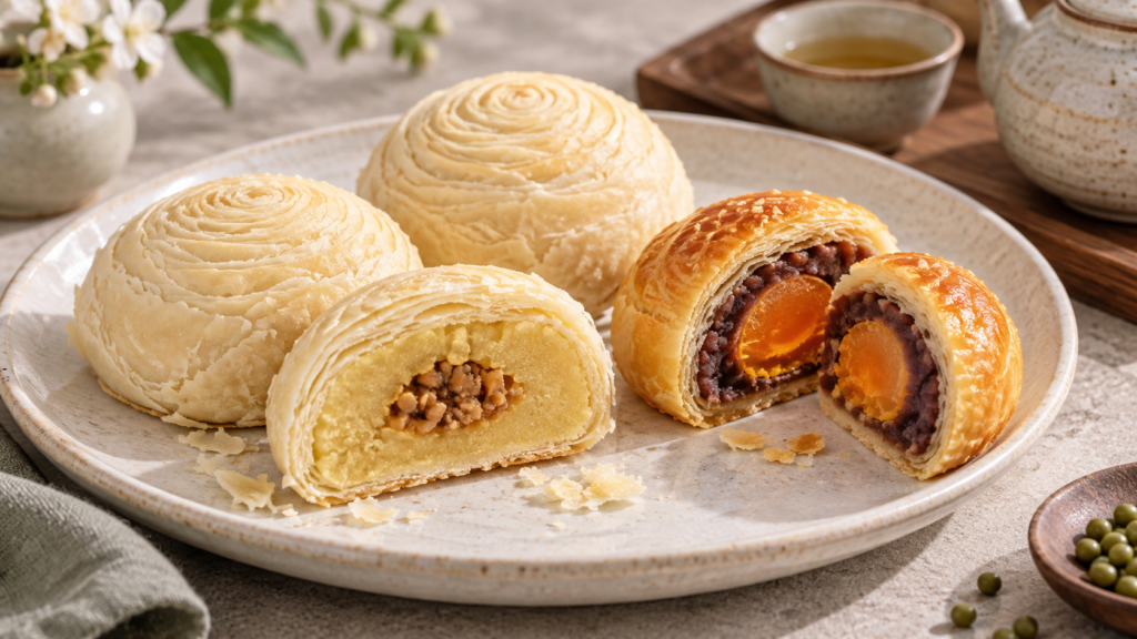 Minh họa bánh đậu xanh và bánh trứng muối