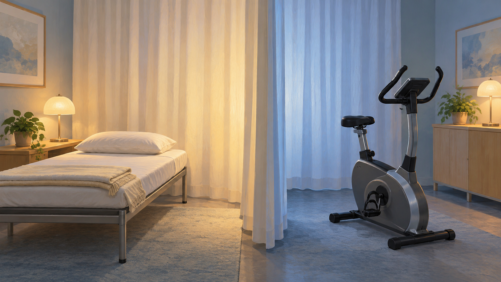 Ảnh minh hoạ hai biện pháp được nghiên cứu: ngủ ngắn và vận động trên xe đạp tại chỗ, không phải ảnh tư liệu sự kiện
